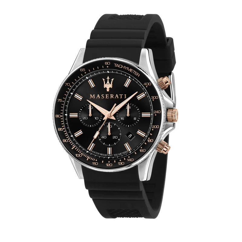 Maserati Sfidia Quartz Black Chronograph Dial Black Silicone Strap Men's Watch R8871640002