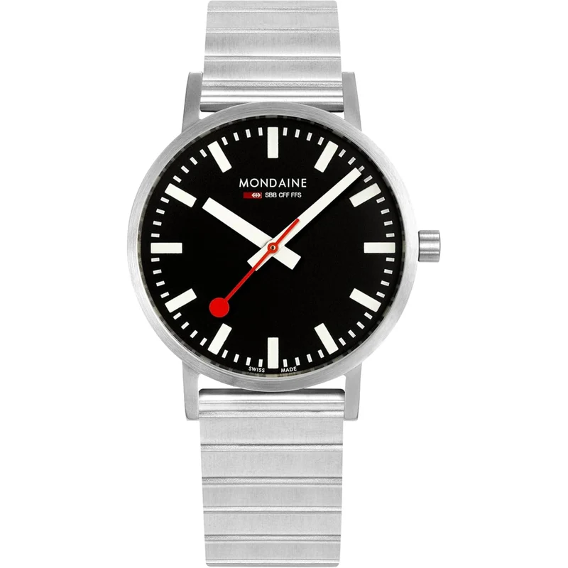 Mondaine Classic Quartz Black Dial Stainless Steel Bracelet Watch A660.30360.16SBW