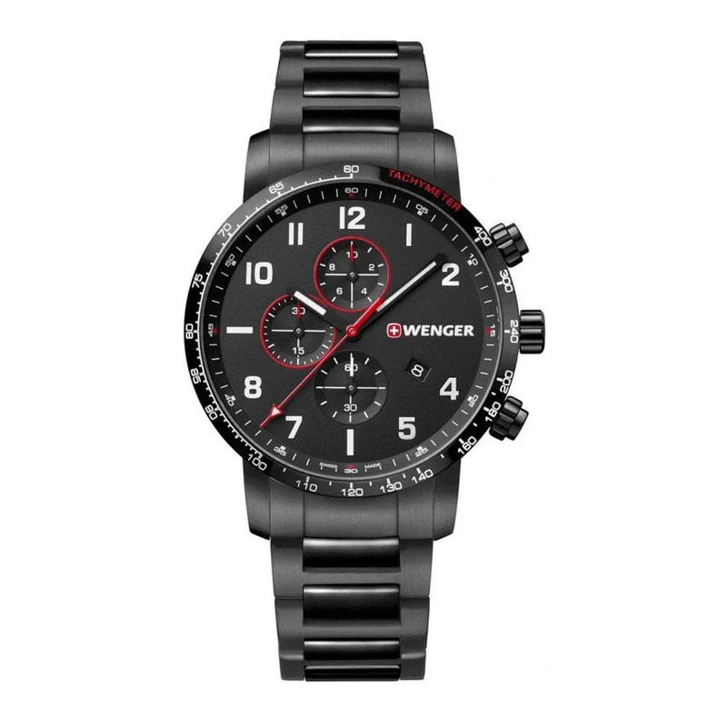 Wenger Attitude Quartz Black Dial PVD Steel Bracelet Chronograph Men's Watch 01.1543.115