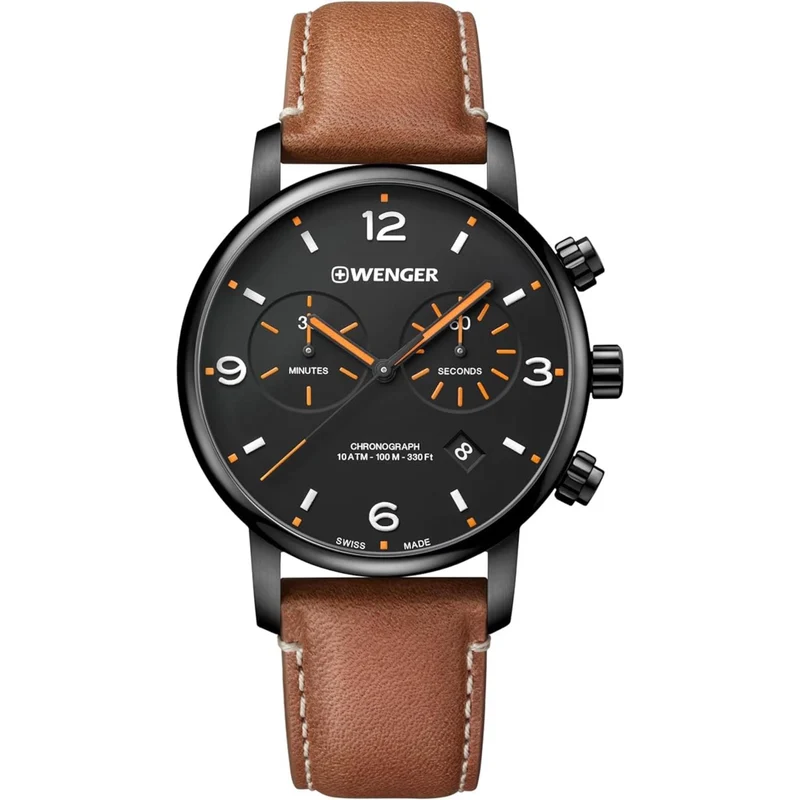 Wenger Urban Metropolitan Chronograph Quartz Black Dial Brown Leather Strap Men's Watch 01.1743.113