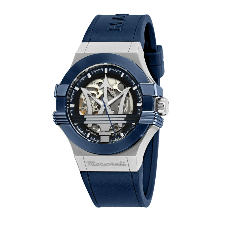 Maserati Potenza Quartz Skeleton Dial Blue Silicone Strap Men's Watch R8821108035