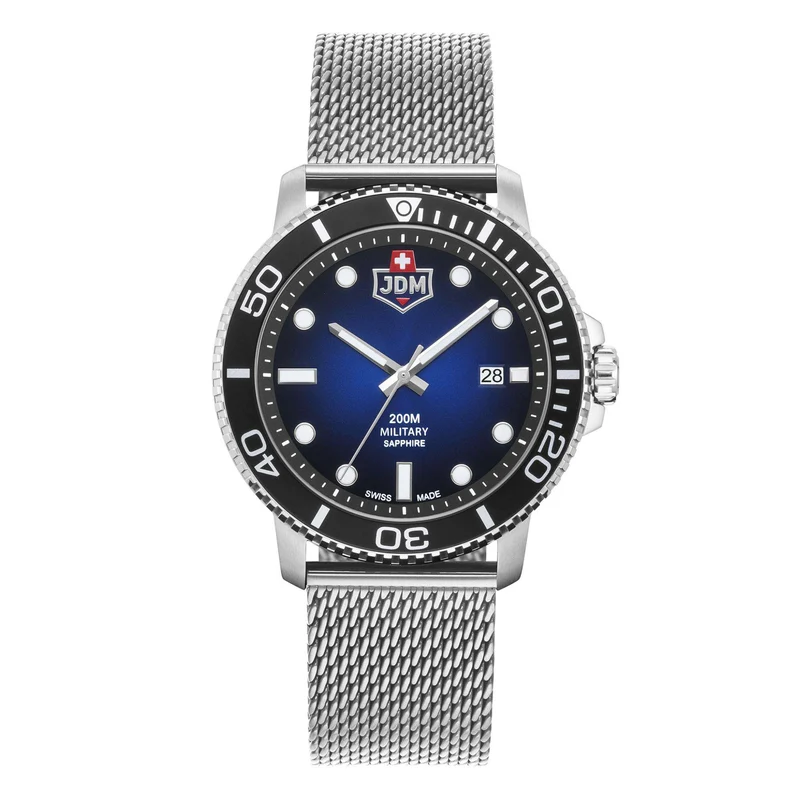 JDM Military Tango Blue Dial Steel Mesh Bracelet Men's Watch JDM-WG008-04