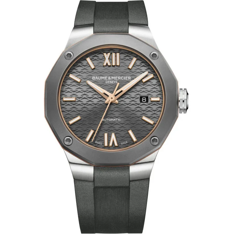 Baume & Mercier Riviera Swiss-made Automatic Grey Dial Grey Rubber Strap Men's Watch BM0A10660
