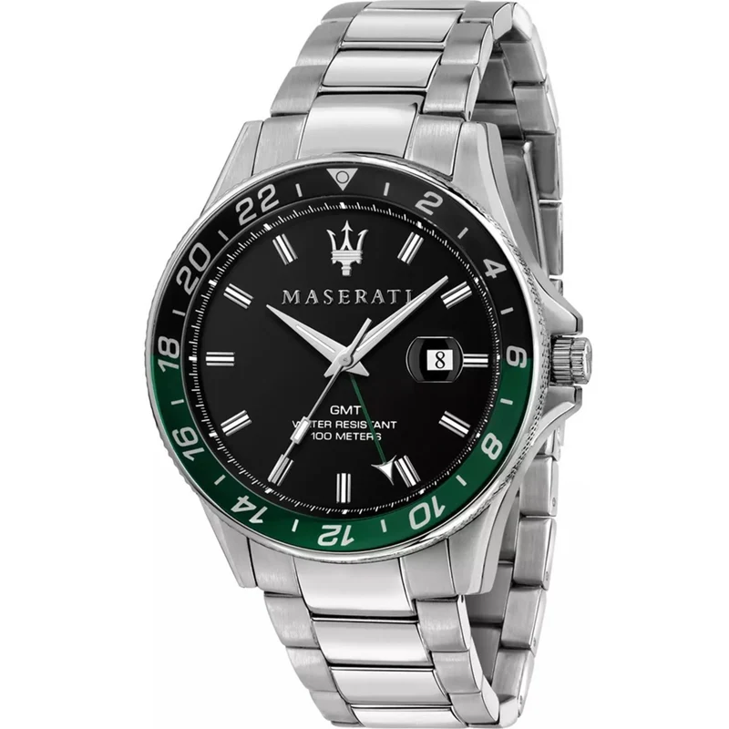 Maserati Sfidia Quartz Black GMT Dial Steel Bracelet Men's Watch R8853140005