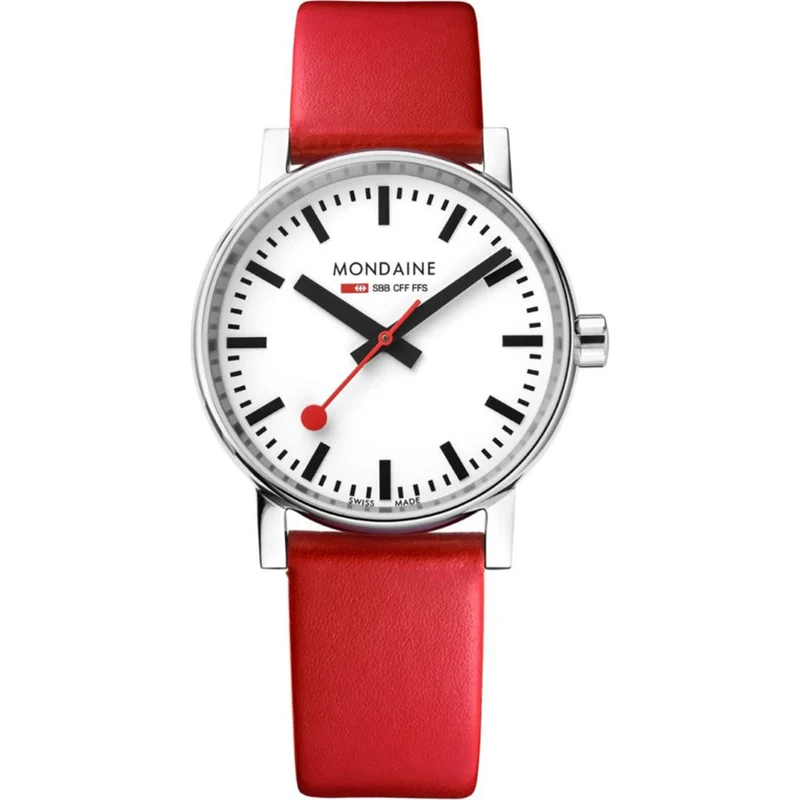 Mondaine evo2 Red Leather Strap White Dial Watch MSE.35110.LC