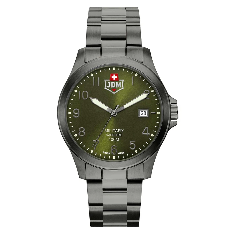 JDM Military Alpha I Green Dial Gun IP Bracelet Men's Watch JDM-WG001-08