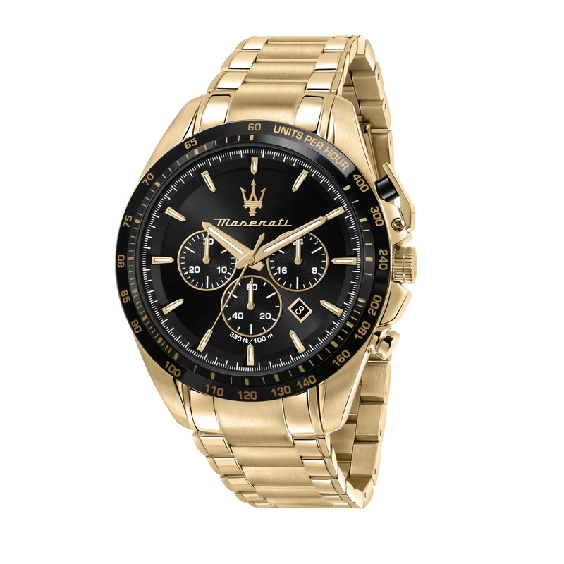 Maserati TRAGUARDO Quartz Black Chronograph Dial Gold PVD Steel Bracelet Men’s Watch R8873612041