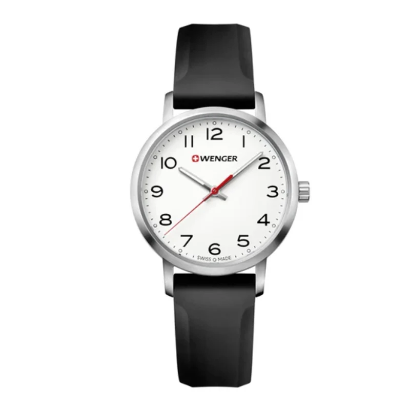 Wenger Avenue Quartz White Dial Black Silicone Strap Ladies Watch 01.1621.103
