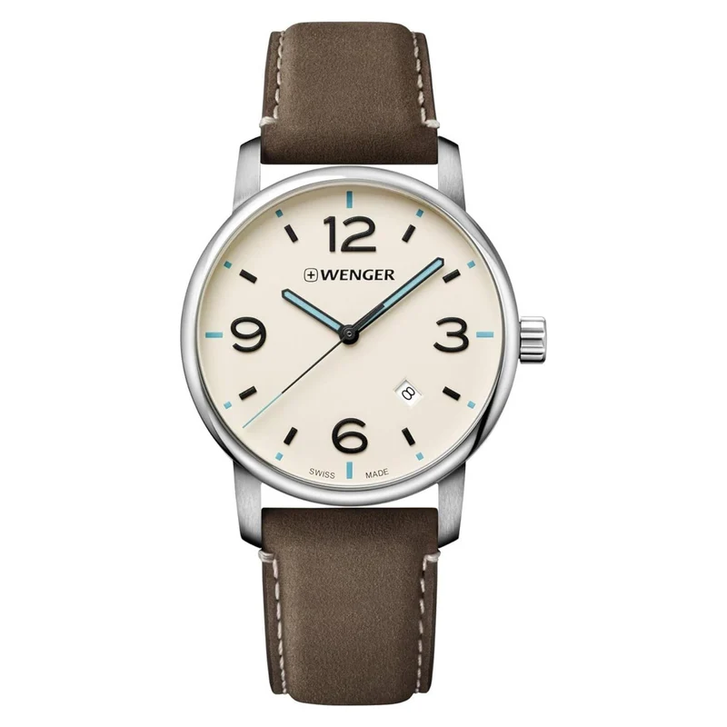 Wenger Urban Metropolitan Quartz Cream Dial Brown Leather Strap Men's Watch 01.1741.118