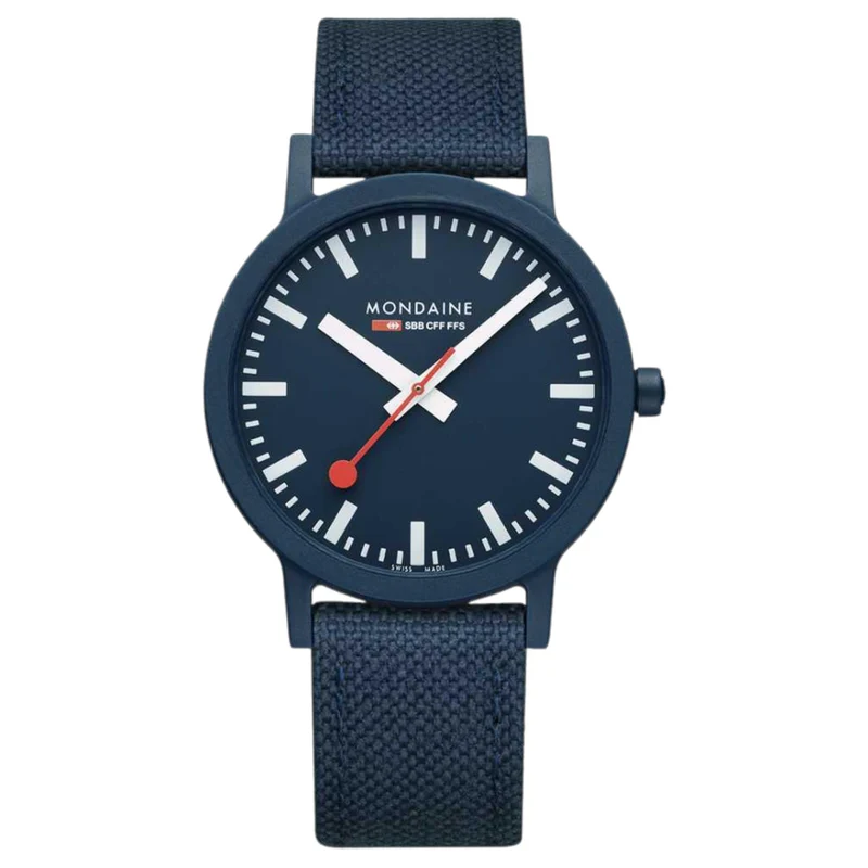 Mondaine Essence Quartz Blue Dial Textile Strap Watch MS1.41140.LD