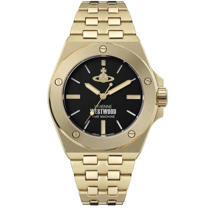Vivienne Westwood Leamouth Black Dial Gold PVD Bracelet Watch VV271BKGD