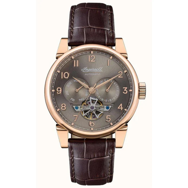Ingersoll The Swing 1892 Gents Automatic Watch Grey Sunray Dial Brown Leather Strap I12701