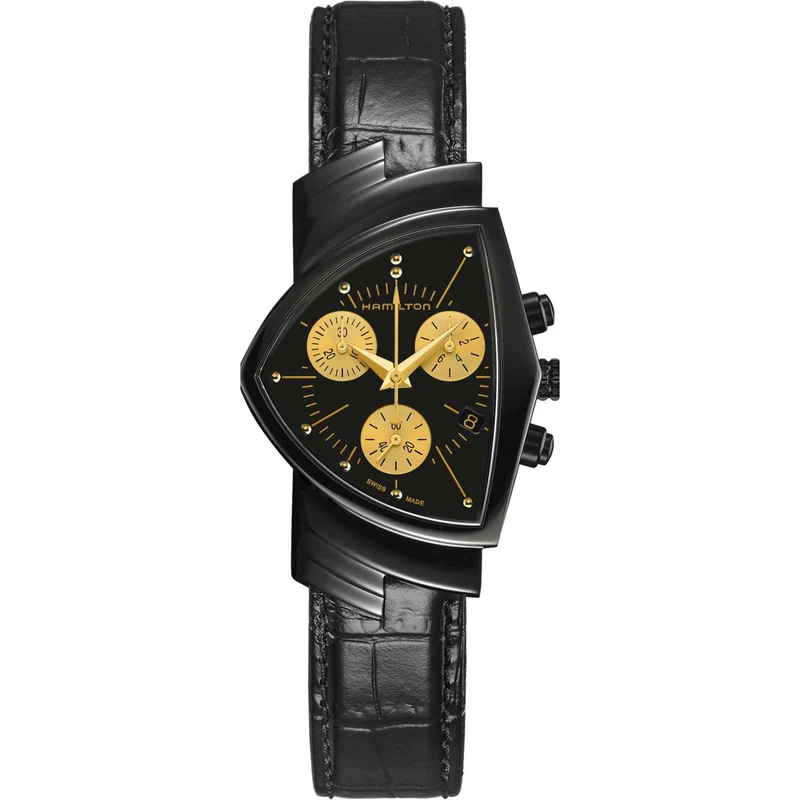 Hamilton Ventura 32mm Chronograph Black Dial Leather Quartz Watch H24402730