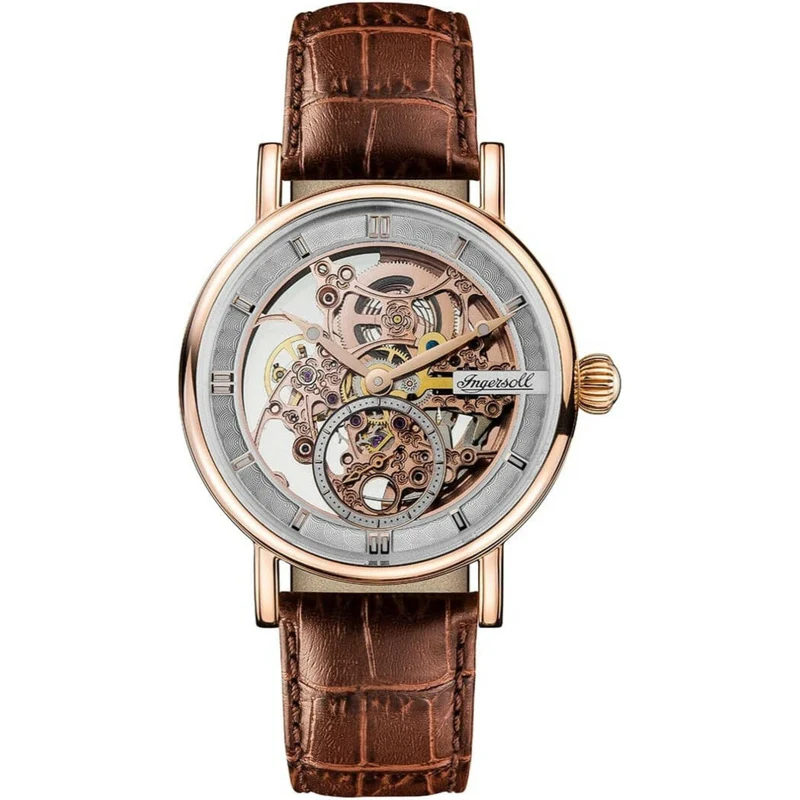 Ingersoll 'The Herald' Automatic Silver Dial Brown Leather Strap Men's Watch I00401B
