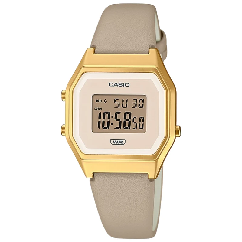 Casio Collection Vintage Digital Beige Dial Quartz Leather Strap Ladies Watch LA680WEGL-5EF