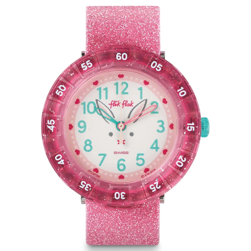 Flik Flak Bunnyaxus Quartz White Dial Pink Silicone Strap Girls Watch FCSP095