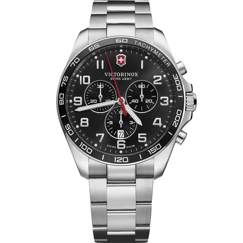 Victorinox FieldForce 42mm Chronograph Black Dial Steel Mens Quartz Watch 241899