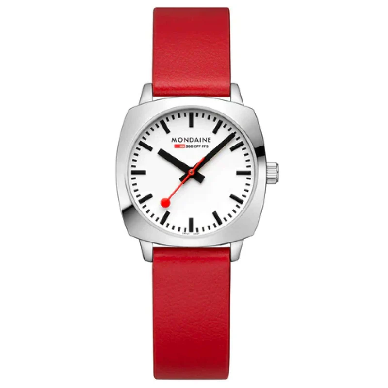 Mondaine Cushion 31mm White Dial Leather Ladies Quartz Watch MSL.31110.LCV