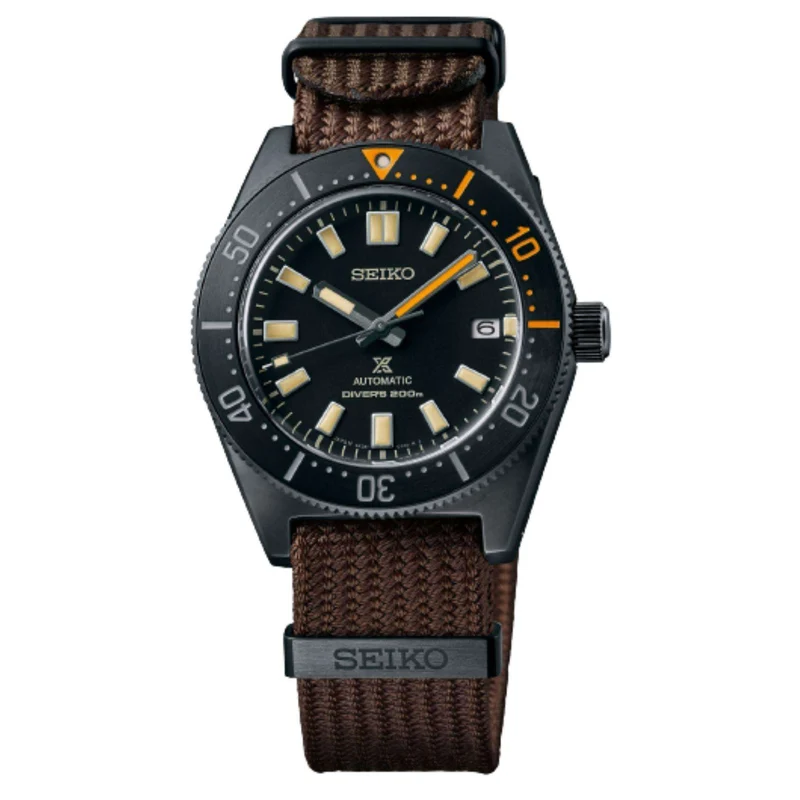 Seiko Prospex Black Series Heritage Collection 1965 Recreation Limited Edition Automatic Black Dial Brown Textile Strap Men's Watch SPB253J1