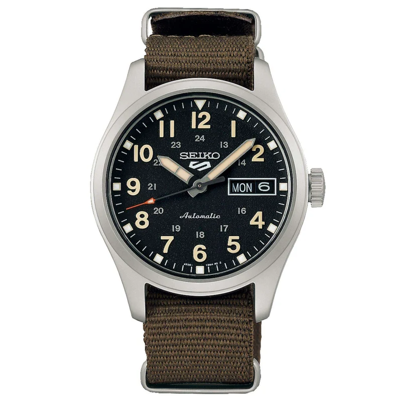 Seiko 5 Sports 'Green Zone' Midfield Automatic Black Dial Green NATO Strap Watch SRPJ85K1
