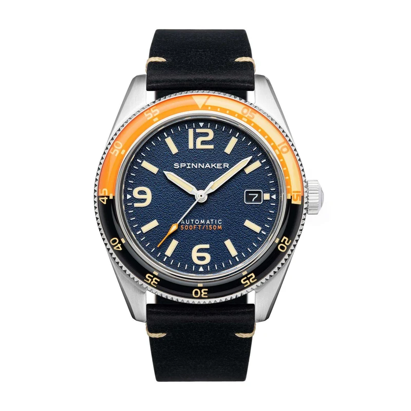 Spinnaker Fleuss Sunset Orange Blue Dial Black Leather Strap SP-5055-0D