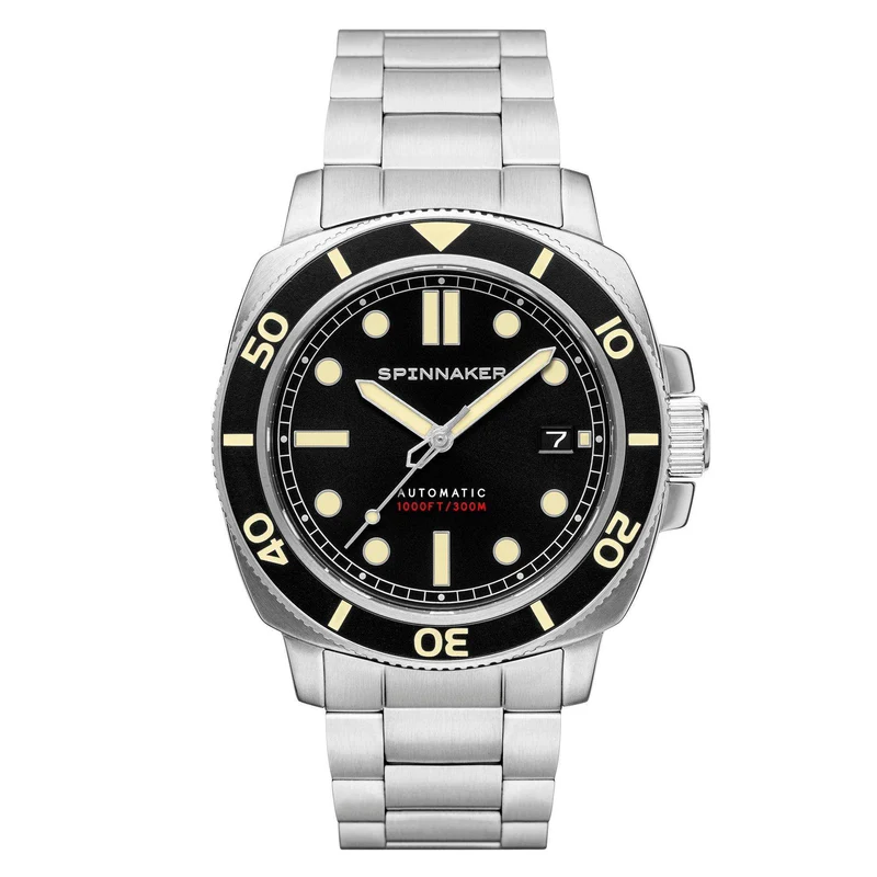 Spinnaker Hull Diver Black Dial Stainless Steel Bracelet Mens Watch SP-5088-11