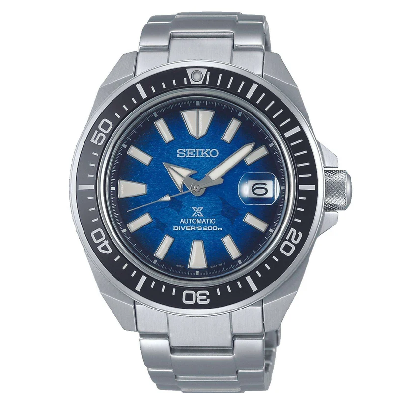 Seiko Prospex Save The Ocean 'Manta' 'King Samurai' Automatic Blue Dial Stainless Steel Bracelet Men's Watch SRPE33K1