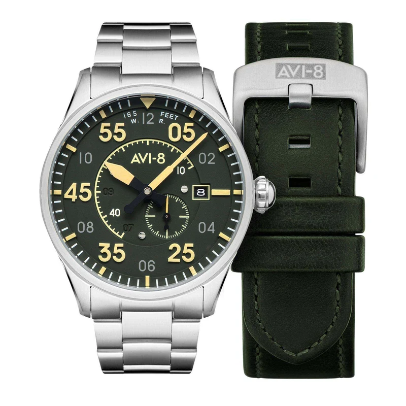 AVI-8 Spitfire Type 300 Automatic Olive Green with Additional Strap Mens Watch AV-4073-22