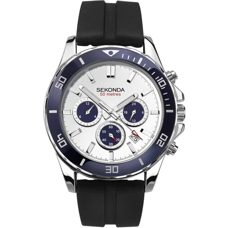 Sekonda Sports Quartz White Dial Black Rubber Strap Men's Watch 1708