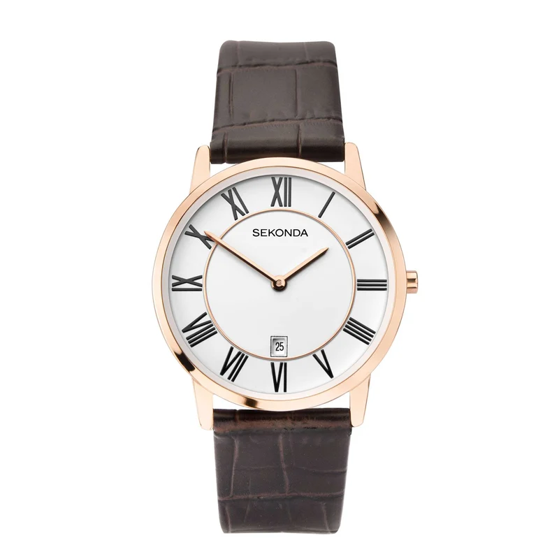 Sekonda Classic Quartz White Dial Brown Leather Strap Men's Watch 1780