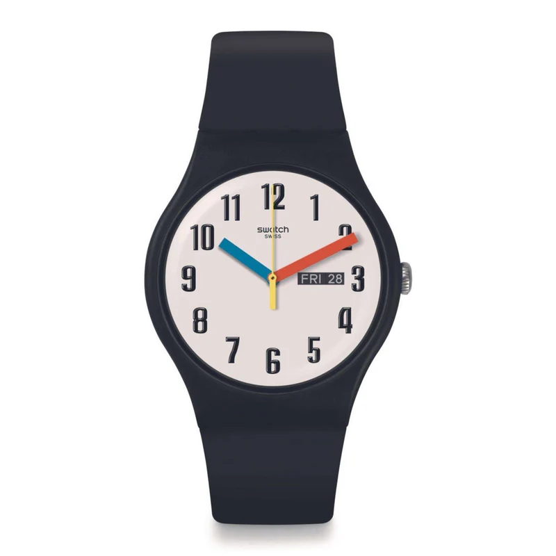 Swatch Elementary in Biosourced New Gent White Dial Black Strap Bau Watch SO29B705