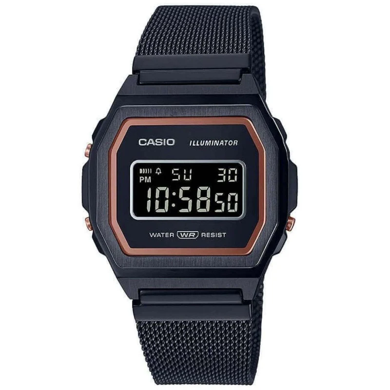 Casio Collection Vintage Digital Black Dial Black Milanese Watch A1000MB-1BEF