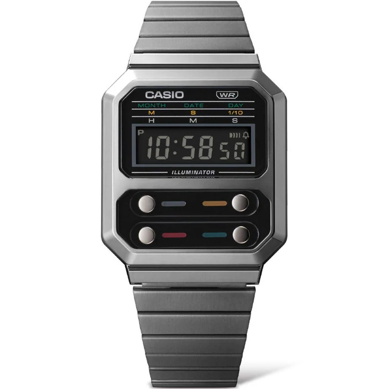 Casio Collection Grey Ion Plated F100 Revival Digital Men's Watch A100WEGG-1AEF