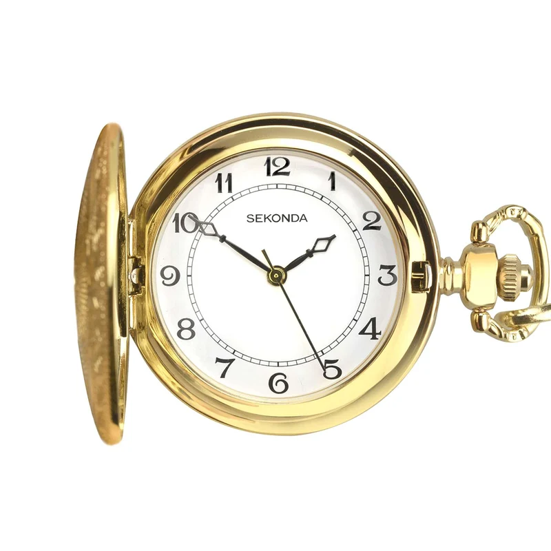 Sekonda Quartz White Dial Gold IP Alloy Steel Pocket Watch Men's 3799