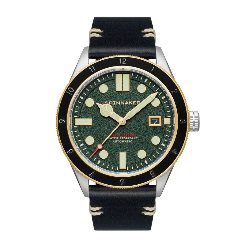 Spinnaker Cahill 300 Forest Green Dial Black Leather Strap Mens Watch SP-5096-03