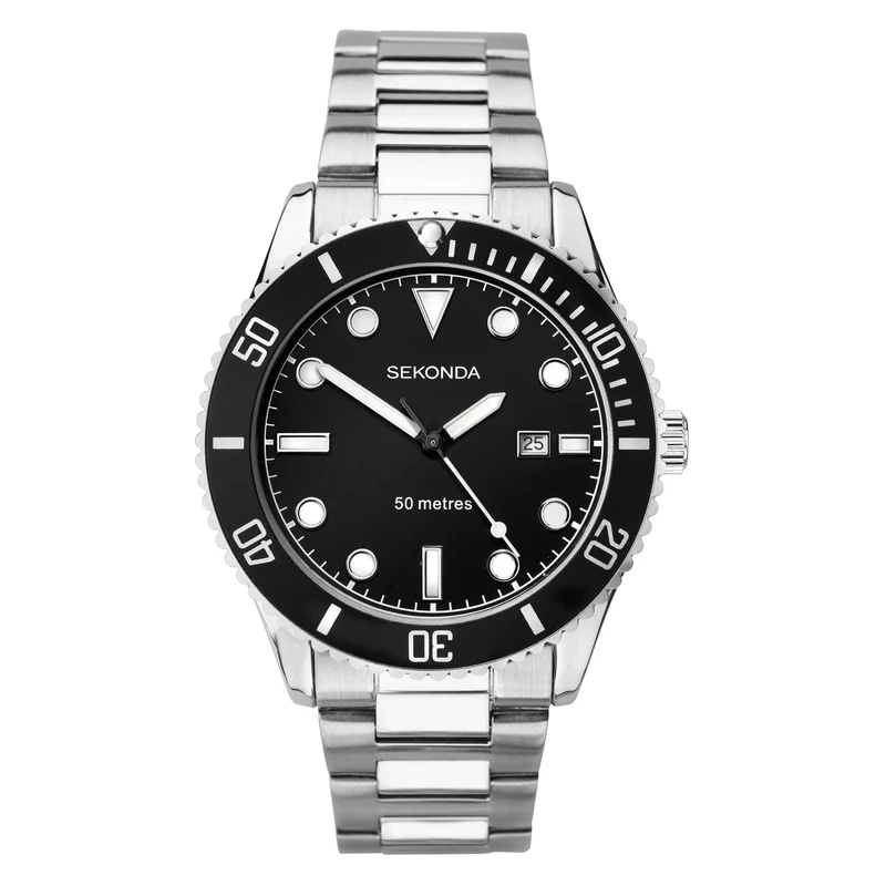 Sekonda Sports Quartz Black Dial Stainless Steel Bracelet Men's Watch 1788
