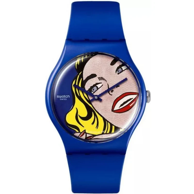 Swatch Art Journey Girl By Roy Lichtenstein Blue Silicone Strap Watch SUOZ352
