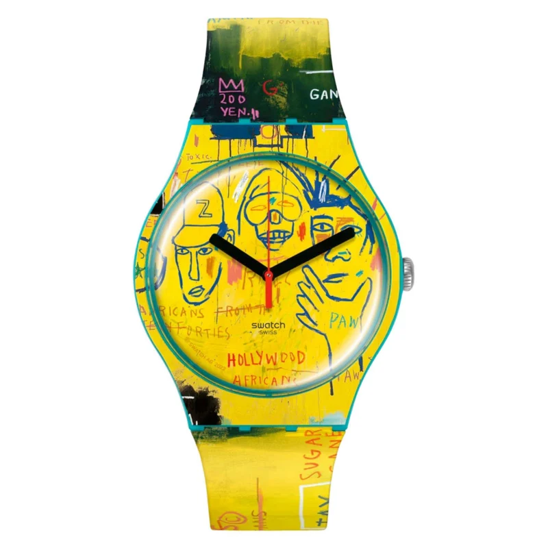 Swatch Art Journey "Hollywood Africans By JM Basquiat" Quartz Yellow Dial Watch SUOZ354