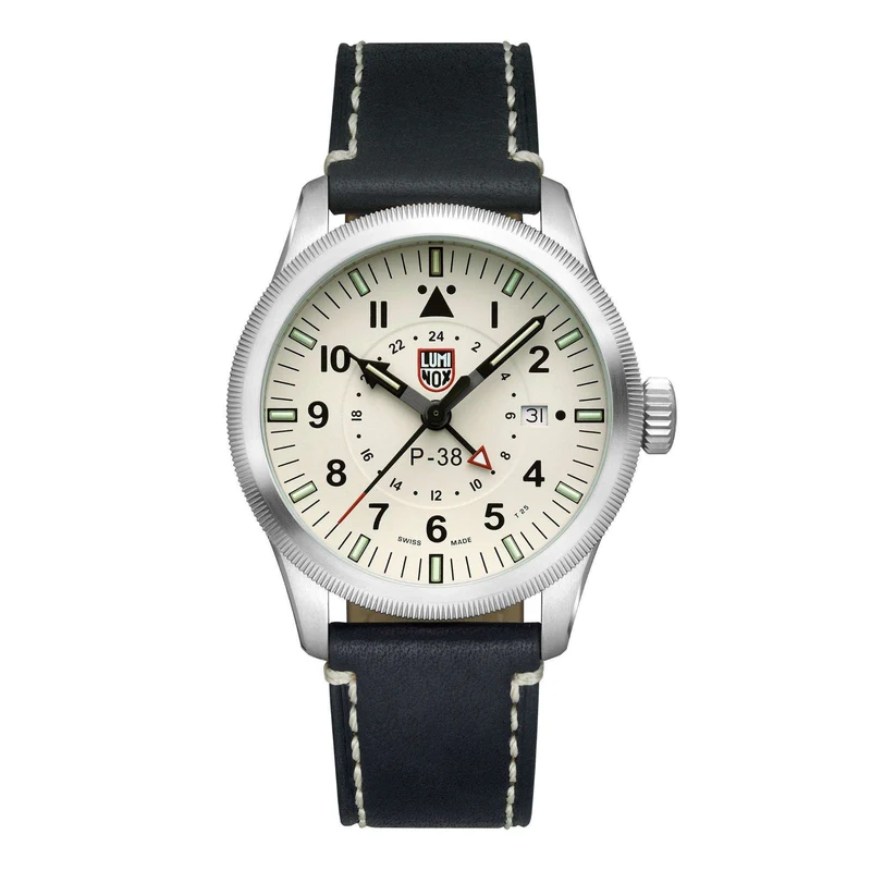 Luminox P-38 Lightning 42mm Cream Dial Leather Mens Quartz Watch XA.9527