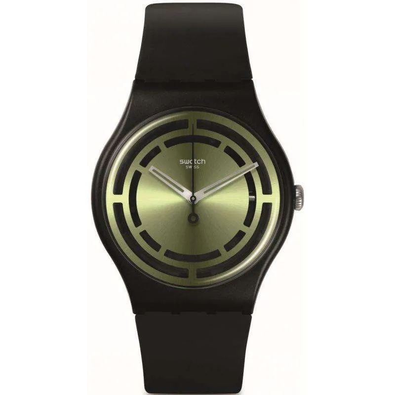 Swatch Leafy Line Green Dial Black Silicone Strap Watch SO32B117