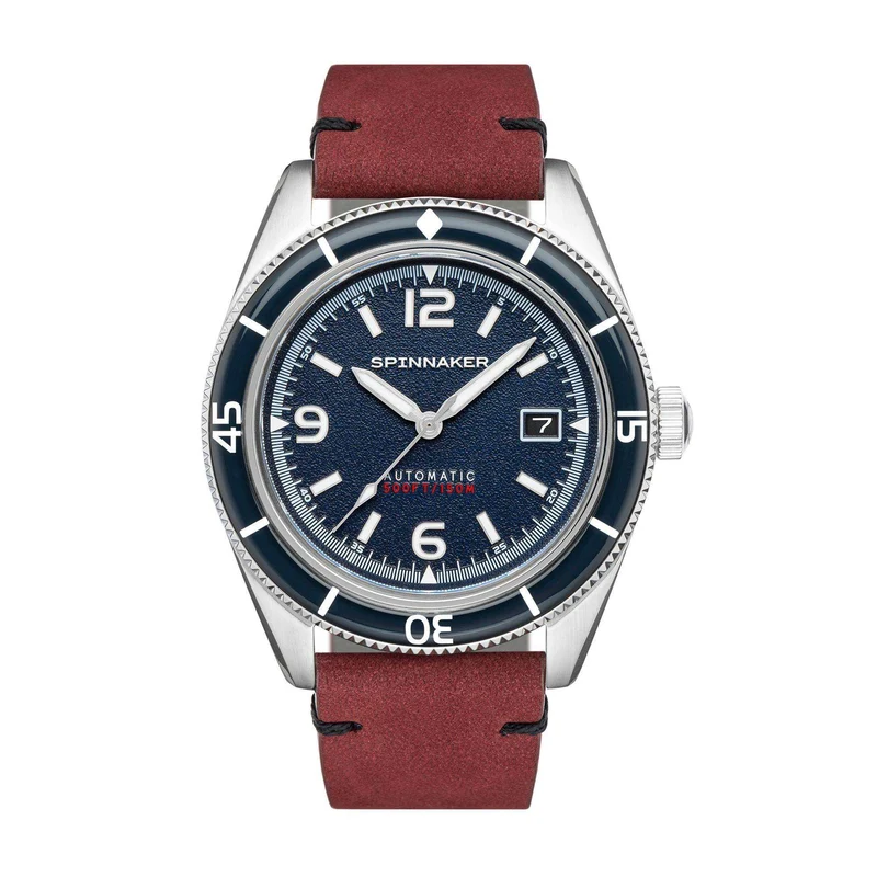 Spinnaker Fleuss Prussian Blue Dial Red Leather Strap Mens Watch SP-5055-08