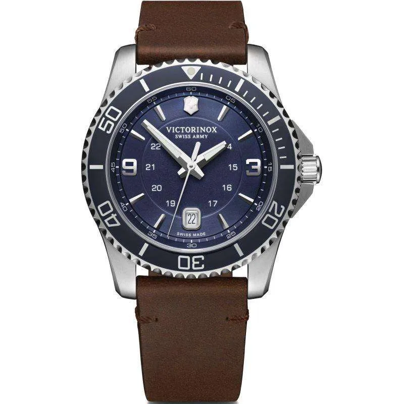 Victorinox Maverick 43mm Blue Dial Leather Mens Quartz Watch 241863