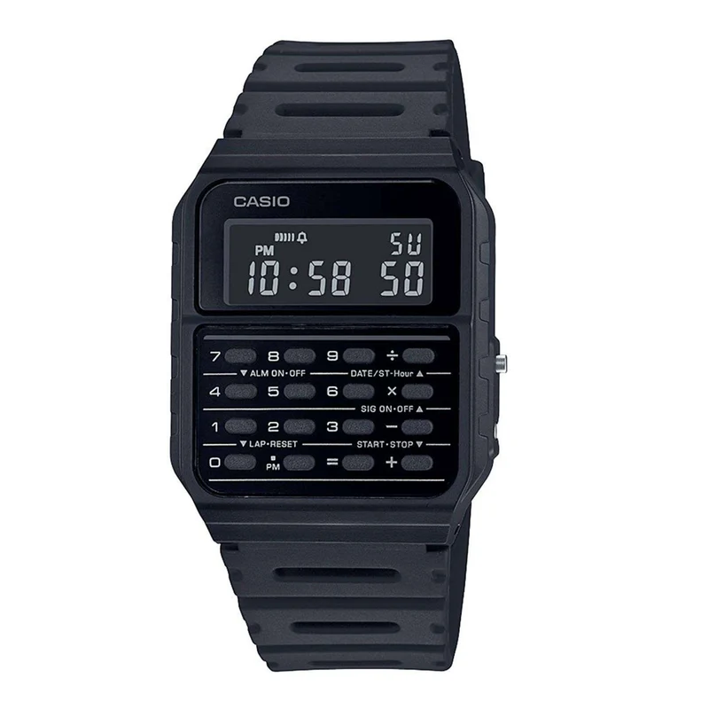 Casio Vintage Quartz Black Dial Black Resin Strap Calculator Watch CA-53WF-1BEF