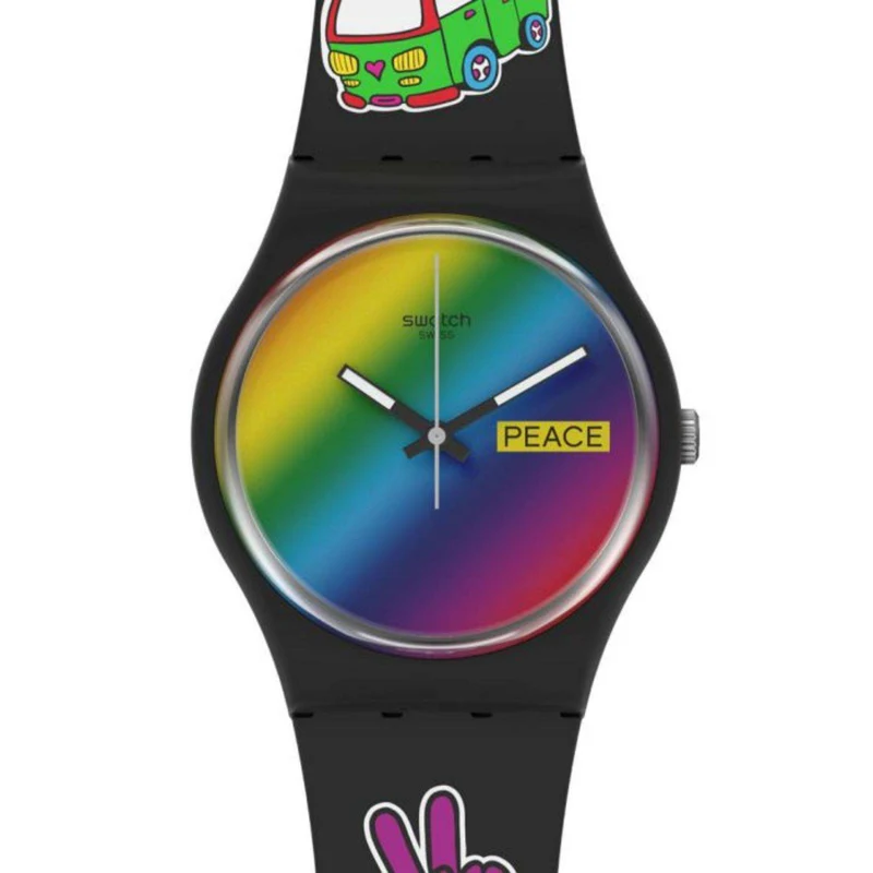 Swatch Gent Bioceramic Go With The Bow Quartz Multi-Coloured Dial Black Silicone Watch SO31B101