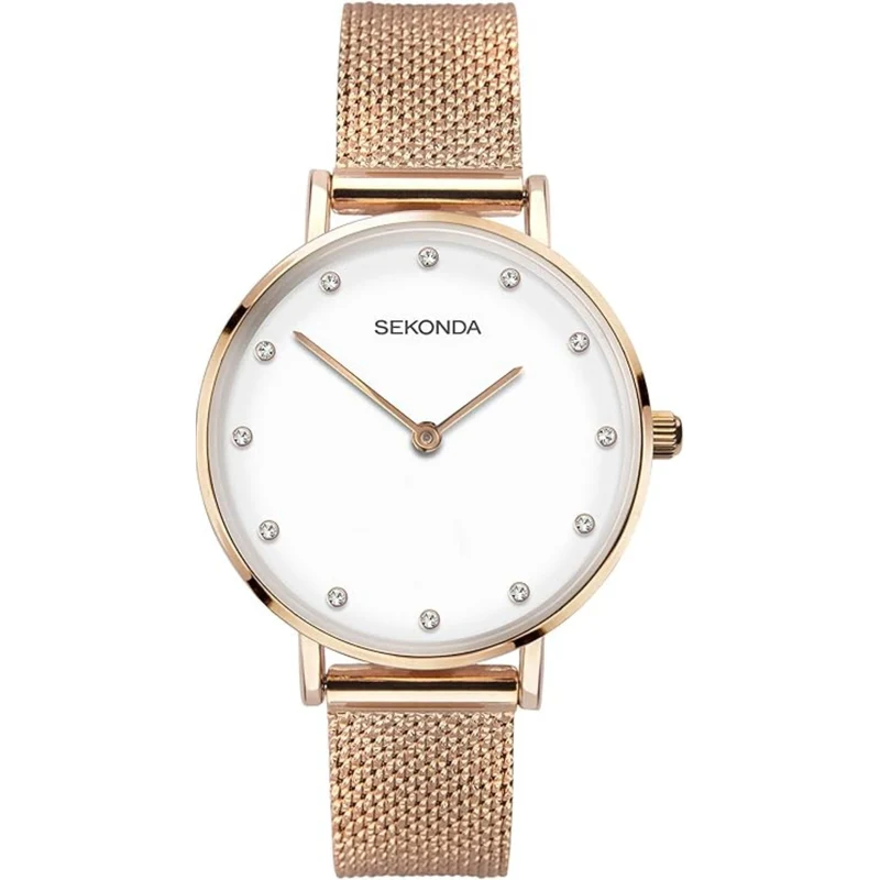 Sekonda Fashion Quartz White Dial Rose Gold PVD Milanese Bracelet Ladies Watch 40027