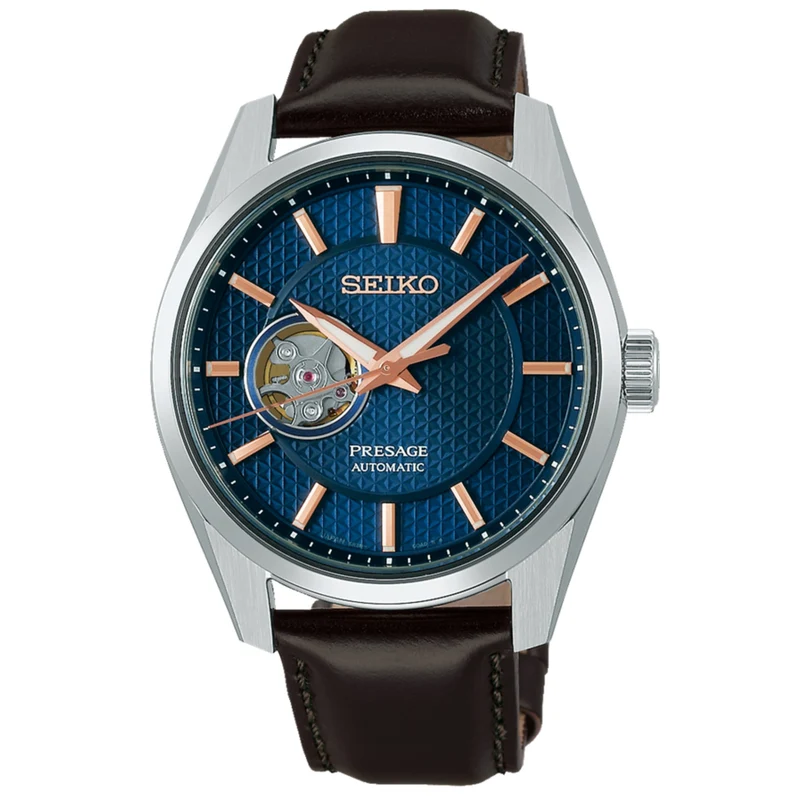 Seiko Presage Sharp Edged ‘Midnight’ Automatic Brown Dial Black Leather Strap Men’s Watch SPB311J1