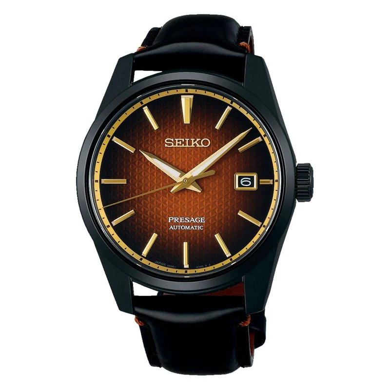 Seiko Limited Edition Presage Sharp Edged Kabuki Red Dial Black Leather Strap Men's Watch SPB331J1
