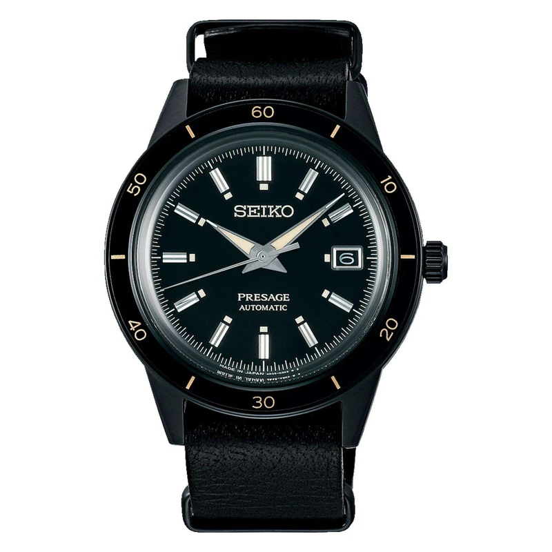 Seiko Presage Style 60's Automatic Black Dial Black Leather Strap Men's Watch SRPH95J1