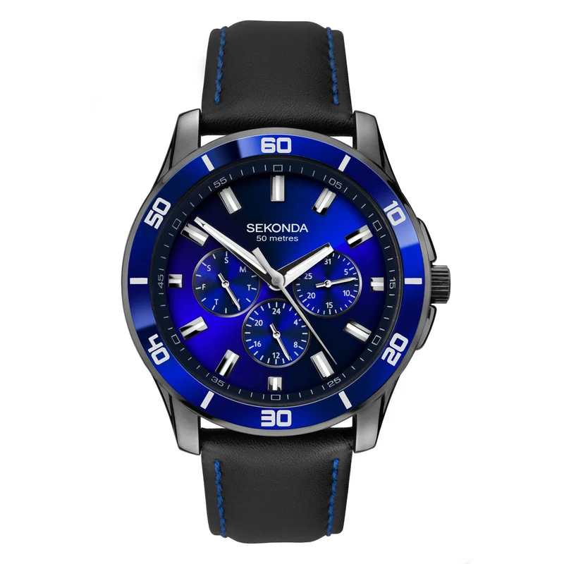 Sekonda Dress Quartz Blue Dial Black Leather Strap Men’s Watch 1634