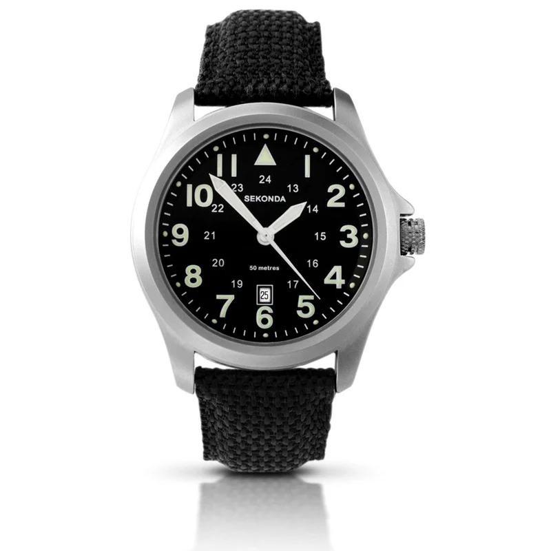 Sekonda Aviator Quartz Black Dial Black Fabric Strap Men's Watch 3347.00